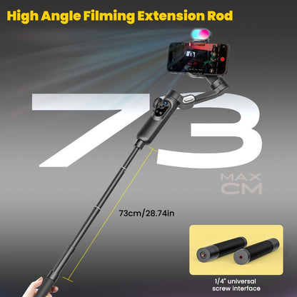 AOCHUAN Smart X Pro Combo 3-Axis Smartphone Gimbal Stabilizer | RGB Fill Light, Extension Rod, OLED Display & Wireless Charging for iPhone 15 14 13 Pro Max, YouTube Vlogging & Live Streaming