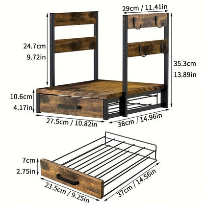Coffee Capsule and Mug Rack Kitchen Organizer Single or Double Layer Countertop Stand in Rustic Brown