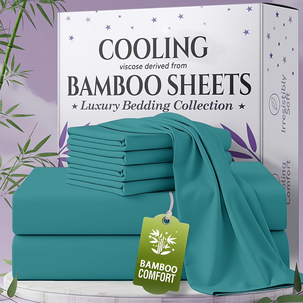Bed Sheet Set Bamboo-Derived Fabric in 4- or 6-Piece Configuration with Extra-Deep Pocket and Fifteen Colors