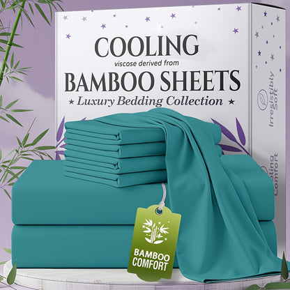 Bed Sheet Set Bamboo-Derived Fabric in 4- or 6-Piece Configuration with Extra-Deep Pocket and Fifteen Colors