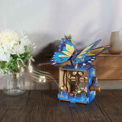 Wooden Butterfly Music Box Model Kit with Colour Butterfly or Natural Butterfly Music Box Checkout Options