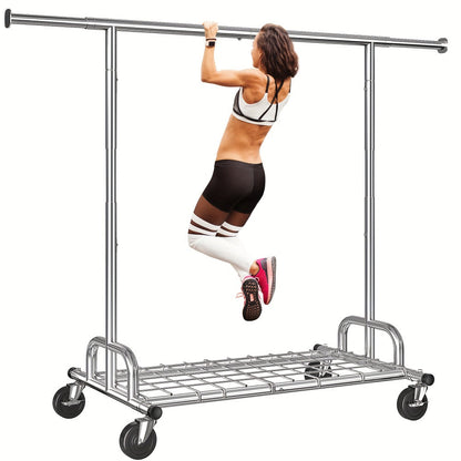 Adjustable Rolling Garment Rack with 51- to 75-Inch Top Bar, 70-Inch Height and 22-Inch Base