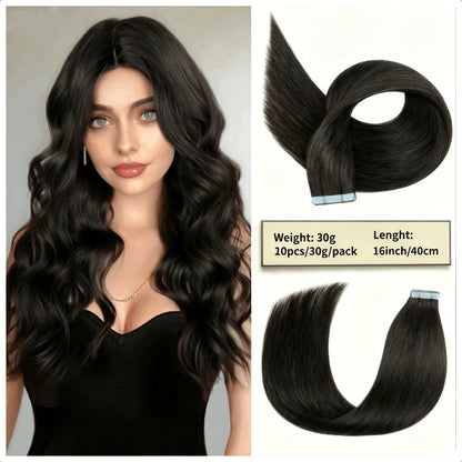 Straight Natural Black Tape-In Hair Extensions, 10-Piece 30 g Pack in 16-, 20-, 22- or 24-Inch Lengths