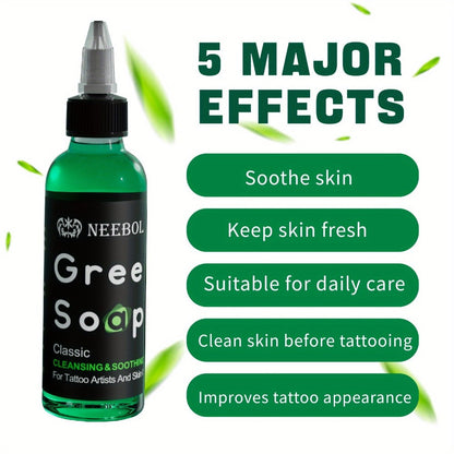 Tattoo Green Soap Cleaning Kit Neebol 8.5oz Concentrated Soap Squeeze Bottle Moisturizing Balm Cream Lint-Free Wipes Complete Skin Care Set Before After Tattooing Body Art