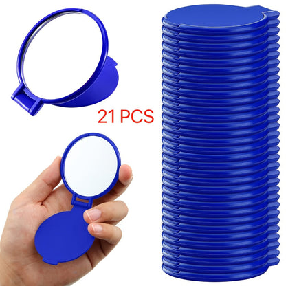 Makeup Mirror Set 10 or 21-Piece Royal Blue Folding Pocket Compacts with Round Glass, Flip Covers and Stand Function