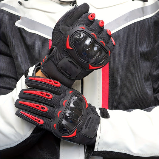 Motorcycle Gloves with Hard Knuckle Protection, Touchscreen-Compatible Full Finger Anti-Slip Riding Gloves, Comfort Fit for Outdoor Sports Cycling & Motorbike, Red, Size M