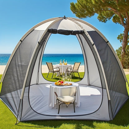Portable Khaki Dome Screen Tent with Full Mesh Panels, Wide Zippered Entry and Flexible Pole Frame