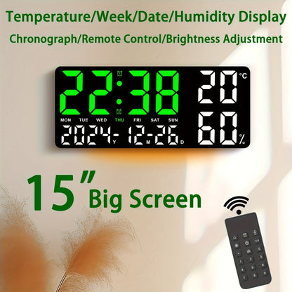 Large LED Wall and Desk Clock with Nine Display Checkouts, Calendar, Temperature and Humidity Readouts