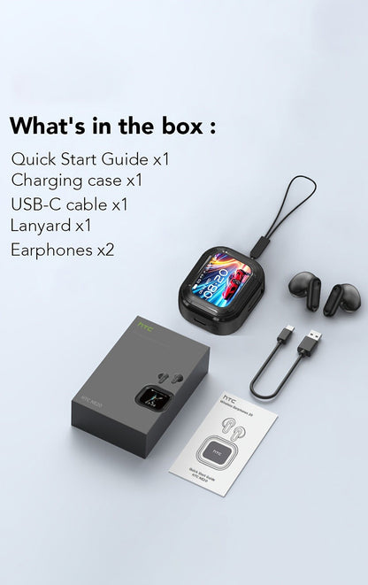AI Translation Earbuds with Color Touchscreen Charging Case in Black or White and Five Bundle Options