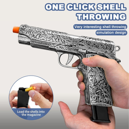 Soft Bullet Toy Gun with 120 Shells & Ejecting Shell System – Semi-Auto Rapid-Fire Pistol for Boys, 2 Magazines, Indoor Outdoor Shooting Game, Birthday Gift for Kids Ages 6+
