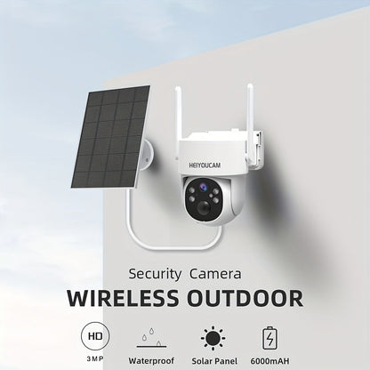 3MP Solar PTZ Outdoor Security Camera with 360-Degree Movement Label and One- or Four-Camera Options