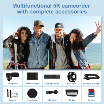 5K Vlogging Camera Camcorder 64MP WiFi for YouTube with IR Night Vision 18X Zoom 3 Inch Touch Screen Webcam External Microphone Remote Control 2 Batteries Loop Recording