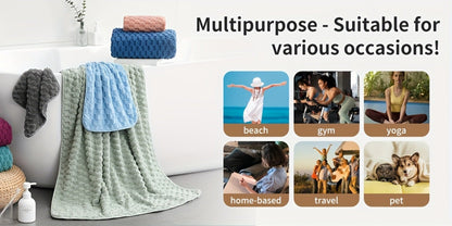 Oversized Bath Towel Set 800GSM 32x64 Inch Extra Large Microfiber - Ultra Soft Quick Dry Striped Spa Grade | Single or 4pcs Random Color | Beige White Light Blue Dark Gray | Modern Coastal Home Gift