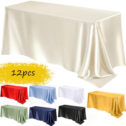 Satin Tablecloth 12pcs 57"x102" Rectangular Silky Smooth Fabric Table Cover for Wedding Banquet Birthday Party Holiday Event