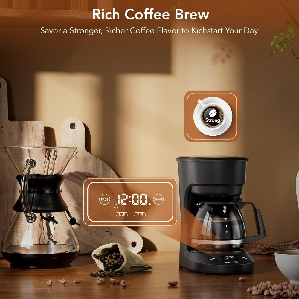 Five-Cup Programmable Drip Coffee Maker with 24-Hour Timer, Glass Carafe and Reusable Filter