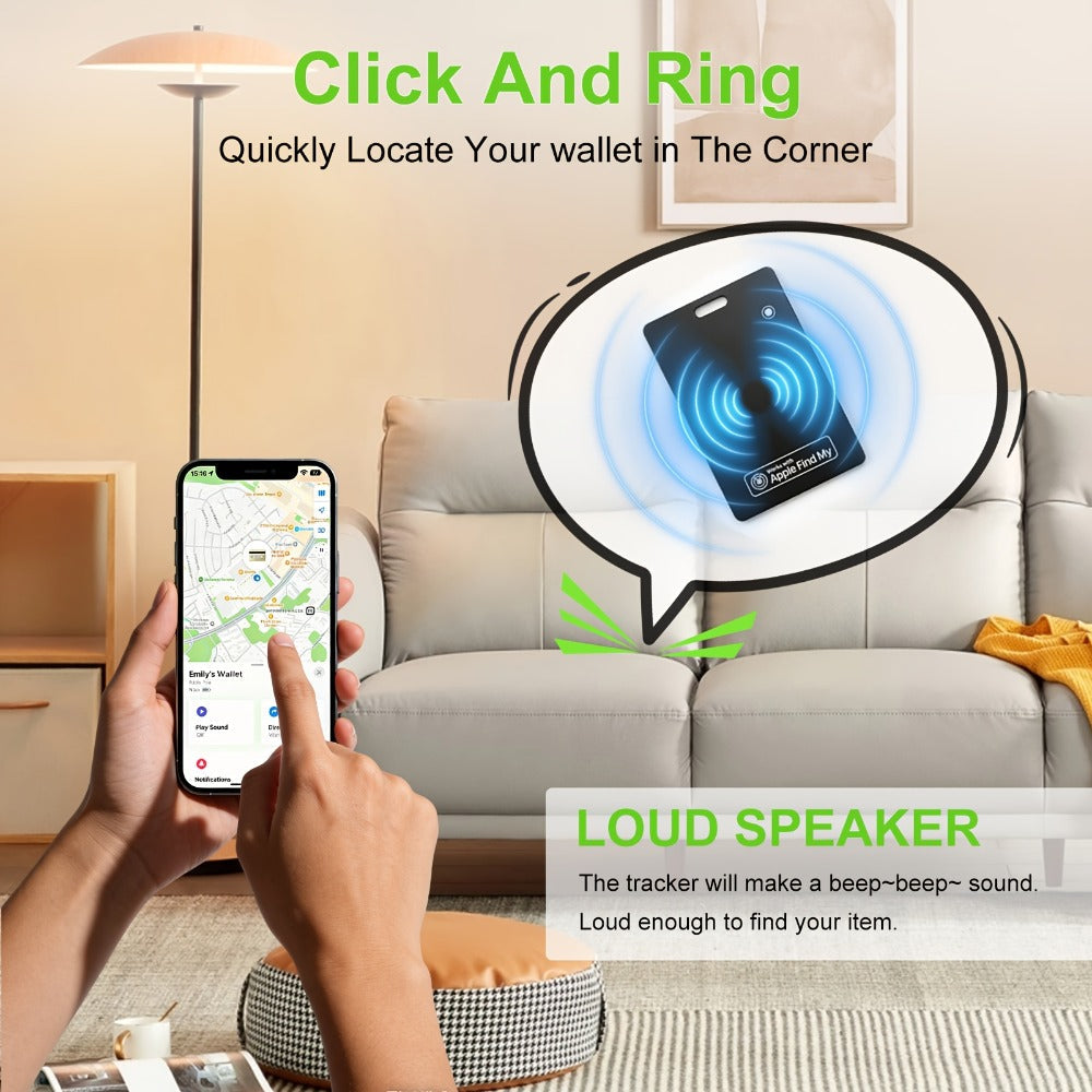 Apple Find My Wallet Tracker Card – Ultra-Thin Rechargeable Bluetooth Tracker | 105dB Alert, Wireless Qi Charging, Left-Behind Alerts & Siri Support