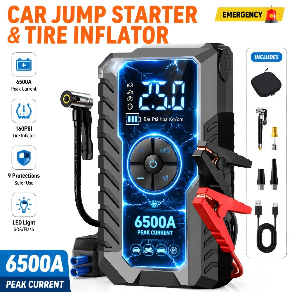 160PSI Air Pump Jump Starter 12V – Portable Car Emergency Starter, LED Light & Battery Charger, Winter Essential, 2 Styles