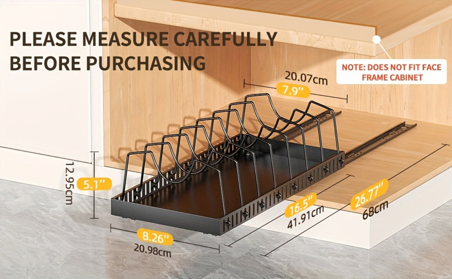Pull-Out Pot and Pan Organizer with Sliding Cabinet Base, Eight Adjustable Dividers and One- or Two-Pack Options