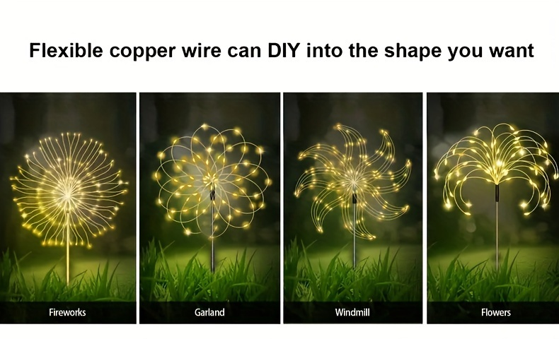 Solar Garden Lights Dandelion Firework Stakes with Remote, 540/1080 LEDs, 8 Modes and 6/12 Packs