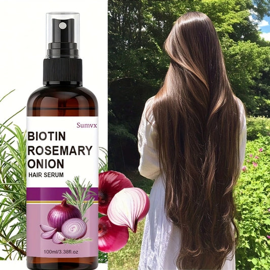 Biotin Rosemary & Onion Oil Hair Growth Serum Spray 100ml — Leave-In Treatment for Damaged Brittle Hair, Reduces Breakage & Frizz, Boosts Shine & Scalp Health, All Hair Types Women & Men