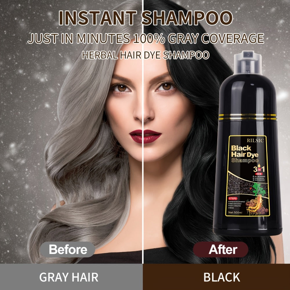 Hair Color Shampoo, RILSIC 3-in-1 500ml Pump Bottle with Black, Brown, Chestnut and Dark Brown Options