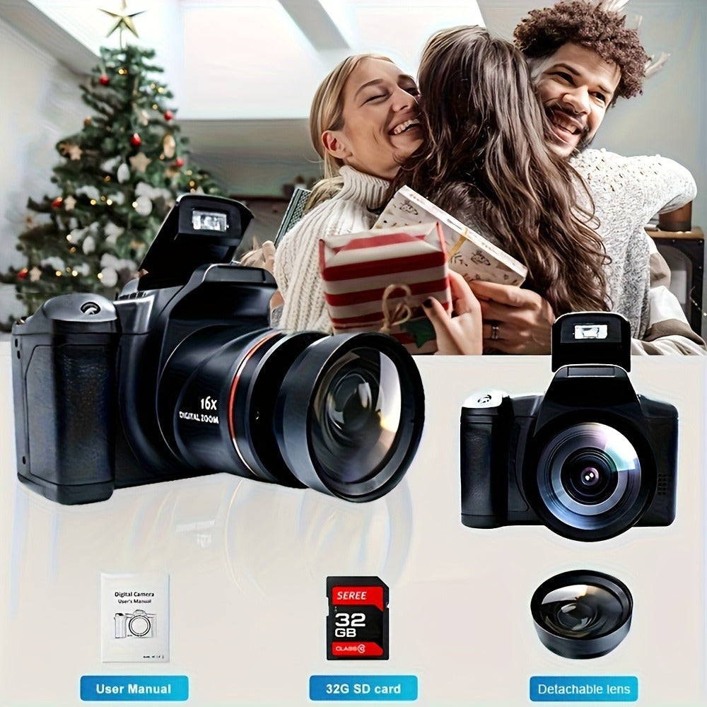 1080P Mini Digital Camera for Photography Vlogging 2.4" LCD 16x Zoom 9.88mm Wide-Angle Lens Compact Travel Camera with 32GB Memory Card Included Cool Gift