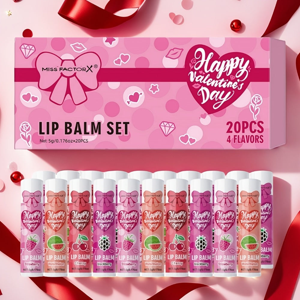 Glossy Tinted Lip Balm Set 20 PCS Gift Box – Moisturizing Long-Lasting Hydration Replenishing Lip Care for Dry Sensitive Lips Women Birthday Valentine's Day Mother's Day Holiday Gift