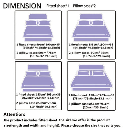 Three-Piece Microfiber Fitted Sheet Set with Pillowcases in Eight Size and Print Options for Bedrooms