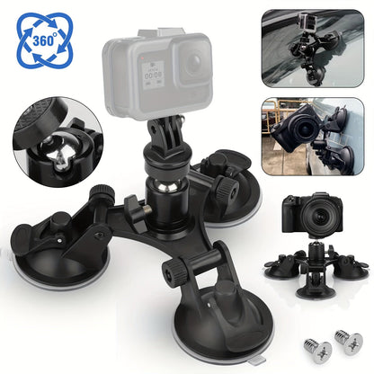 Three-Base Suction Cup Camera Mount with 360-Degree Ball Head and Quick-Release Holder for Camera Setups