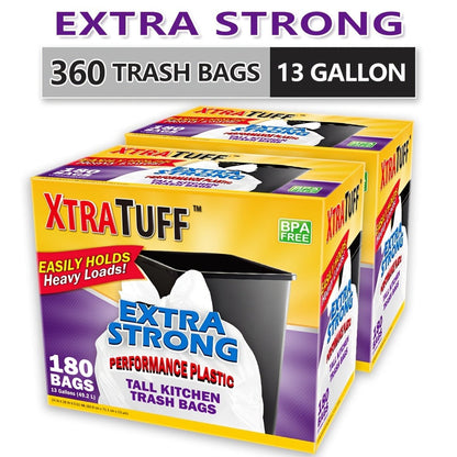 13-Gallon Black or Clear Trash Bags with Standard or Drawstring Styles in 44 to 360-Count Packs