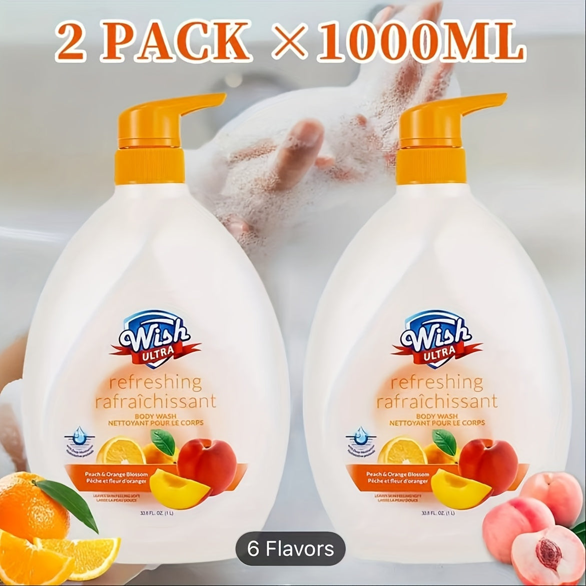 Pump-Bottle Body Wash with Vitamin E Label, Five Scent Options and Single or Two-Piece Packs