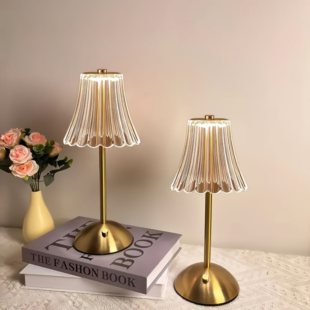 Pleated-Shade Rechargeable Table Lamp with Touch Control in Four Styles and One- or Two-Piece Options