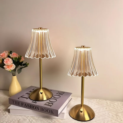 Pleated-Shade Rechargeable Table Lamp with Touch Control in Four Styles and One- or Two-Piece Options