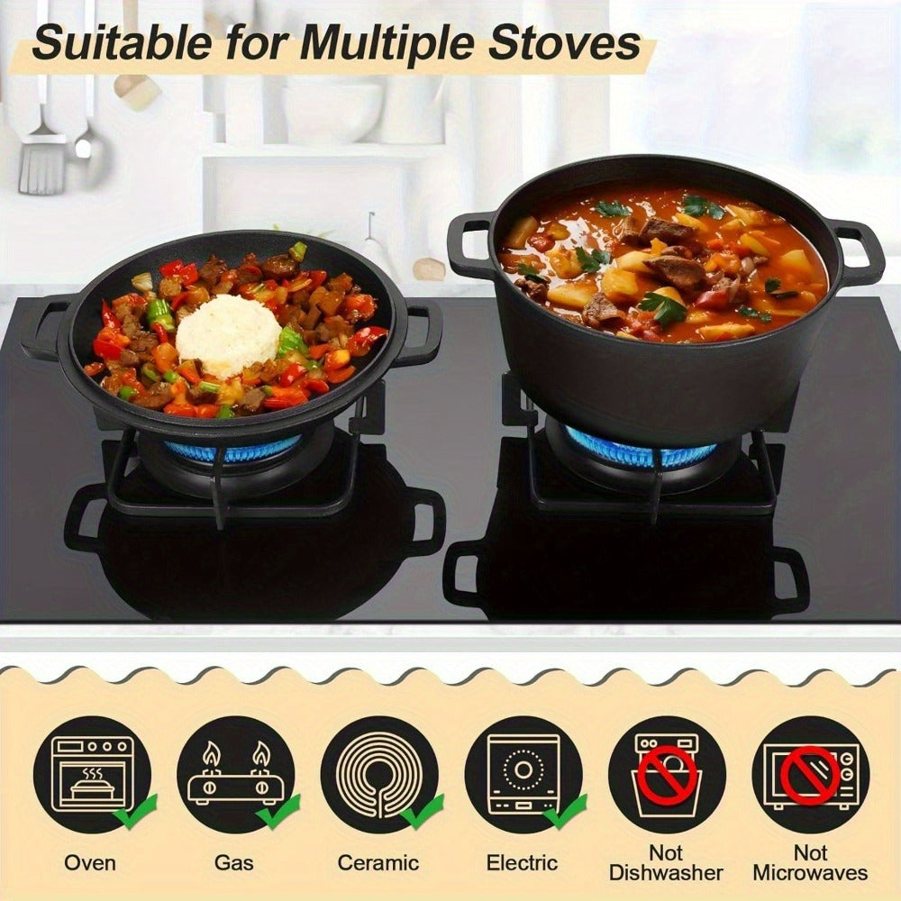 5QT Pre-Seasoned-Labeled Cast Iron Dutch Oven with Reversible 2QT Skillet Lid and Dual Loop Handles