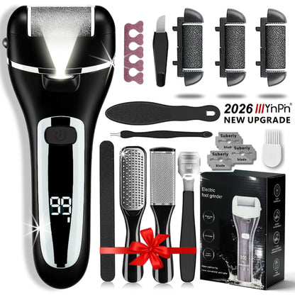 14-in-1 Rechargeable Electric Foot File Kit with Three Roller Heads and Three Color Options