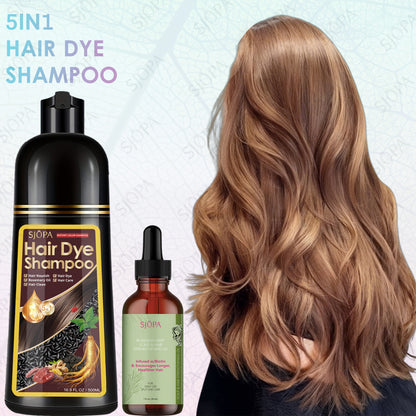 Hair Dye Coloring Shampoo 5-in-1 Upgraded with Hibiscus Oil, Squalane & Glycerin - Quick Color & Nourishing, Gentle Skin-Safe Formula, 12 Shades for Women & Men, Extra Large 500ml / 16.91oz