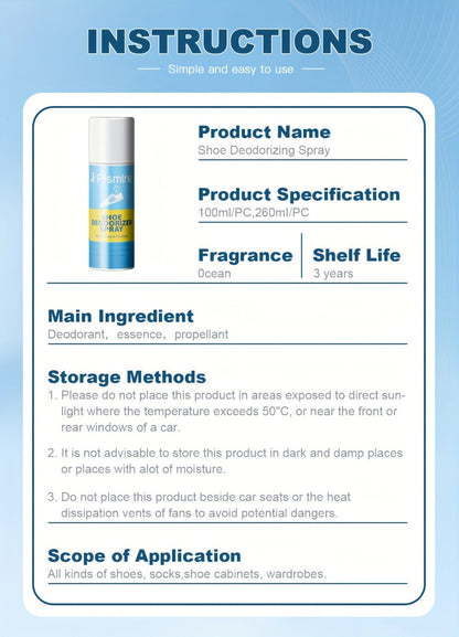 Plismire Shoe Deodorizer Spray, 260 ml Can for Shoes, Socks, Shoe Cabinets, Locker Rooms and Gyms