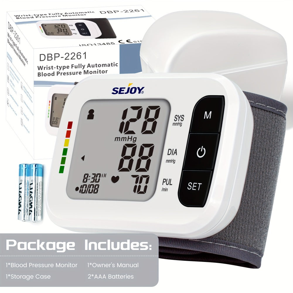 Blood Pressure Monitor by SEJOY, Wrist LCD Device with Included Strap and Battery Color Options