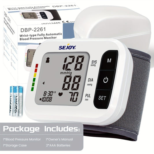 Wrist Blood Pressure Monitor - Sejoy Automatic Digital BP Machine with Large LCD Display, Wrist Strap & Batteries Included, Portable & Accurate for Home Use & Travel (Blue / White / Black / Purple)