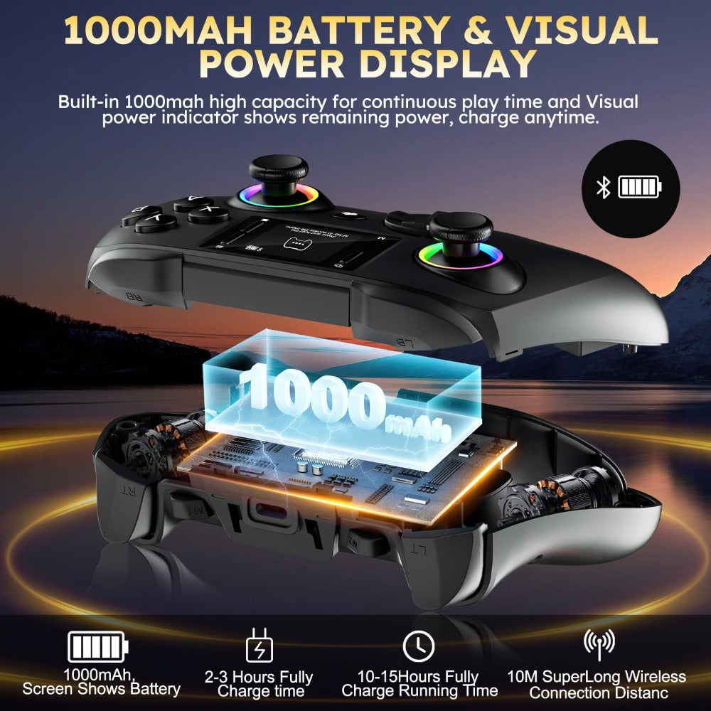 Wireless Gaming Controller Touchscreen PC PS4 Switch Android iOS - 4 Programmable Buttons Rapid Fire 6-Axis Gyroscope Dual Vibration RGB Lighting Bluetooth Gamepad for All Platforms