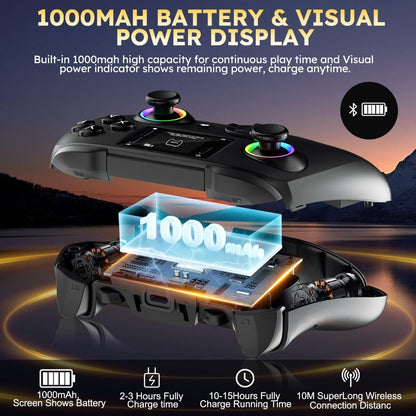 Wireless Gaming Controller Touchscreen PC PS4 Switch Android iOS - 4 Programmable Buttons Rapid Fire 6-Axis Gyroscope Dual Vibration RGB Lighting Bluetooth Gamepad for All Platforms