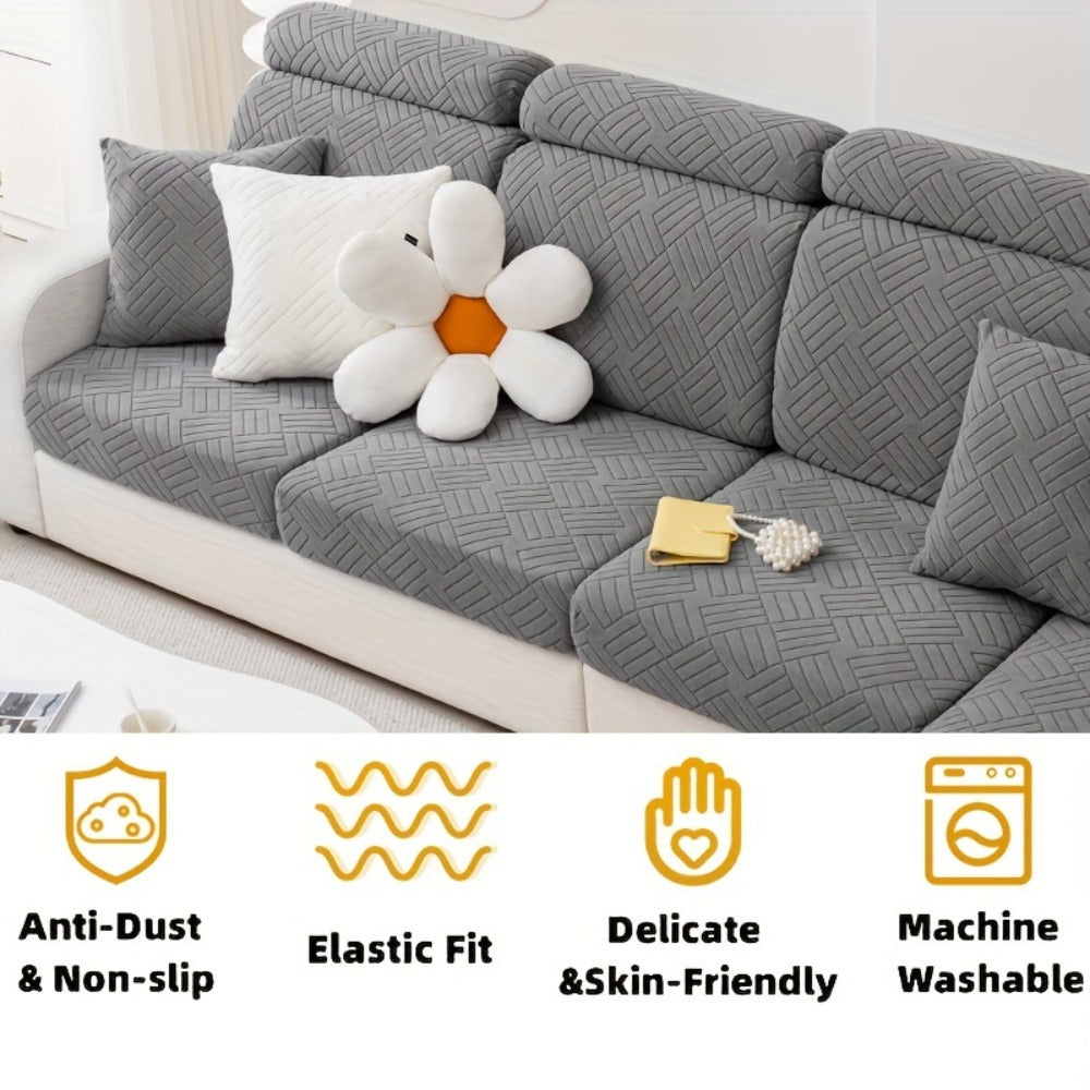 Sofa Cover, Deep Gray Stretch Seat and Chaise Slipcover with Elastic-Band Edge in Six Size Options