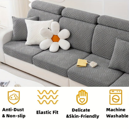 Sofa Cover, Deep Gray Stretch Seat and Chaise Slipcover with Elastic-Band Edge in Six Size Options
