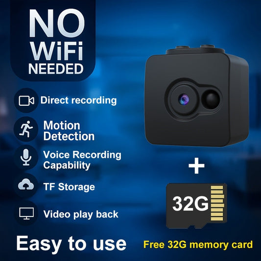 No WiFi Security Camera with SD Card Portable Rechargeable, Plug-and-Play Loop Recording, Hidden Spy Cam for Home Baby Monitor Nanny Pet Office Surveillance – Compact Offline Standalone Camera