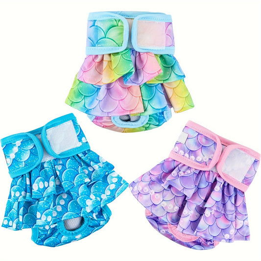 Female Dog Diapers Reusable Washable 3-Pack – Dog Panties Diaper Skirt for Dogs in Heat, Period, Incontinence & Excitable Urination, Size S