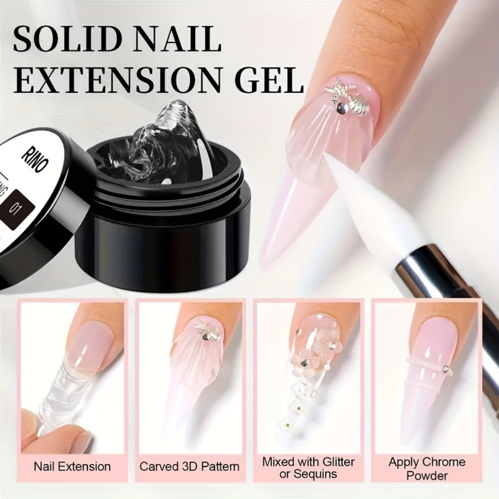 RINO 3D Nail Sculpture Kit 5pcs – Solid Builder Gel with Rhinestone Gel Molding Gel Flower Molds & Sculpting Brush, Clear Nude Hard Gel Extension for 3D Floral Nail Art, Home & Salon Women Beginners