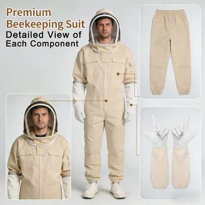 Full Body Bee Suit 3-Layer Breathable Veil Hood Gloves Filter Screen
