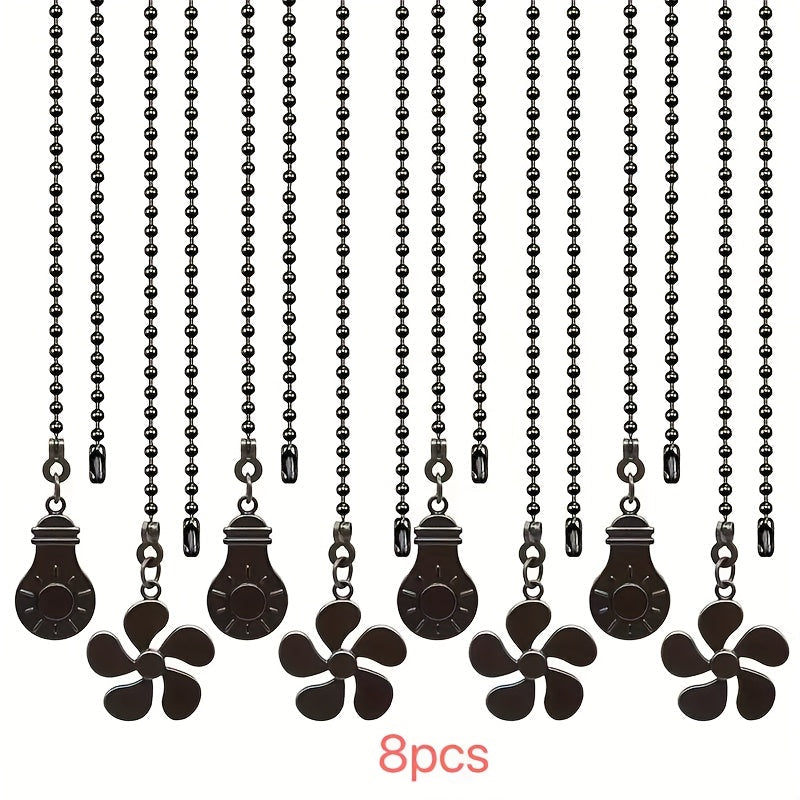 Eight-Piece Ceiling Fan Pull Chain Extension Set with Leaf and Bulb Pendants in Five Finish Options