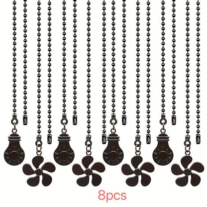 Eight-Piece Ceiling Fan Pull Chain Extension Set with Leaf and Bulb Pendants in Five Finish Options