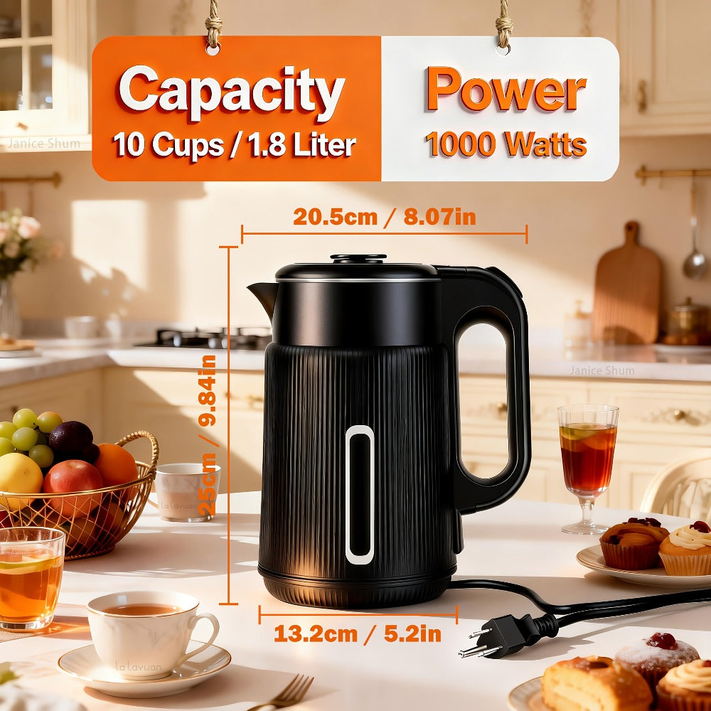 Electric Kettle 1.7L 1000W Double-Wall Stainless Steel with LED Indicator and 360-Degree Base